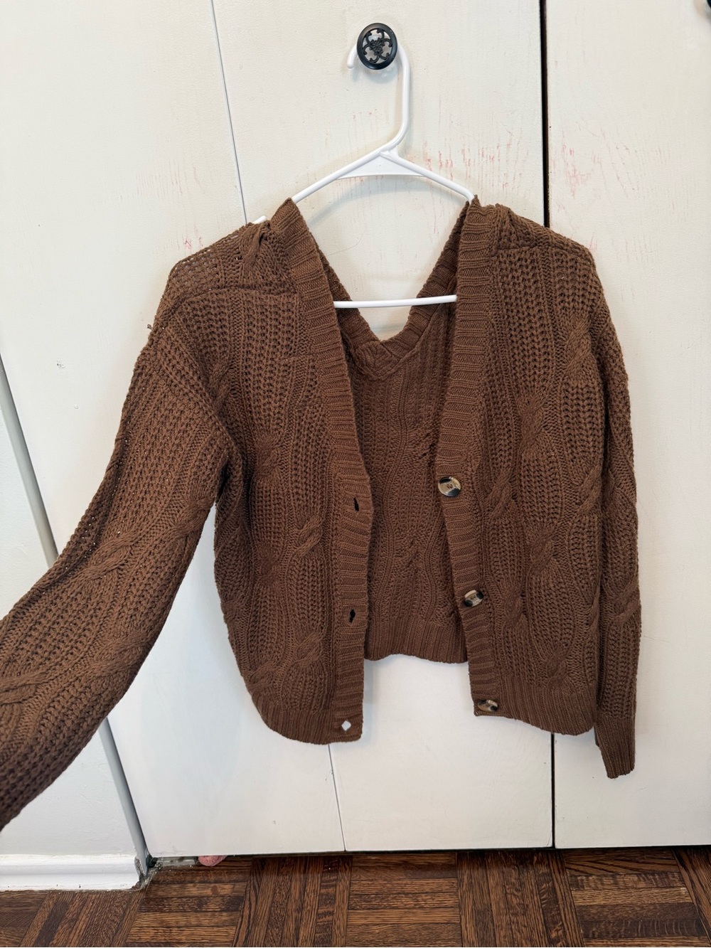 Brown Cable Knit Women’s Cardigan Sweater